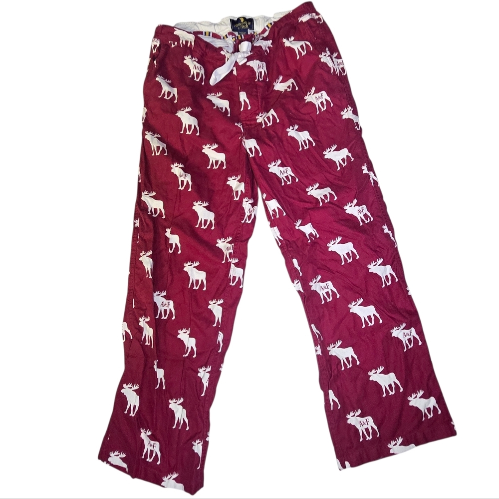 Abercrombie Mens All Over Moose Print Maroon Lounge Pants Y2K Large